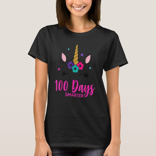 100 Days Smarter 100th Day Of School Unicorn Stude T-Shirt (Front)