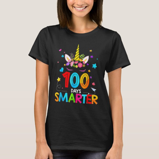 100 Days Smarter 100th Day Of School Unicorn Stude T-Shirt (Front)