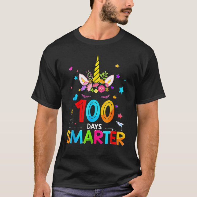 100 Days Smarter 100th Day Of School Unicorn Stude T-Shirt (Front)