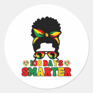 100 Days Smarter Afro Girls Messy Bun Black Histor Classic Round Sticker