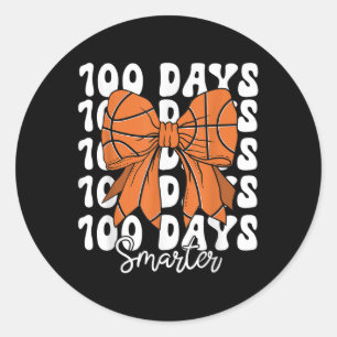100 Days Smarter Basketball Coquette Bow 100 Days Classic Round Sticker