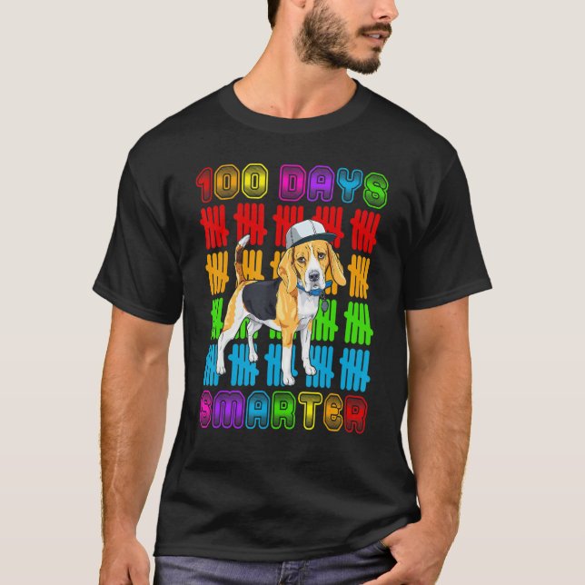 100 Days Smarter Beagle Dog Lovers 100 Days Of Sch T-Shirt (Front)