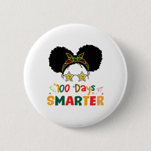 100 Days Smarter Black Girl Messy Bun 100th Day Of 6 Cm Round Badge