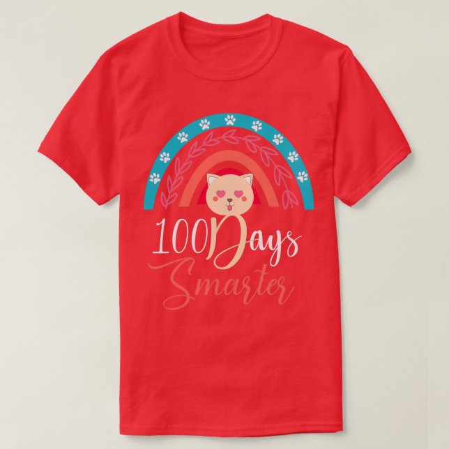 100 Days Smarter Cat Lover Funny 100 Days Of Schoo T-Shirt (Design Front)