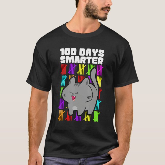 100 Days Smarter Cat Shirts, Boys Girls 100th Day  T-Shirt (Front)