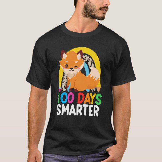 100 Days Smarter Cute Animal Fox 100 Days Of Schoo T-Shirt (Front)