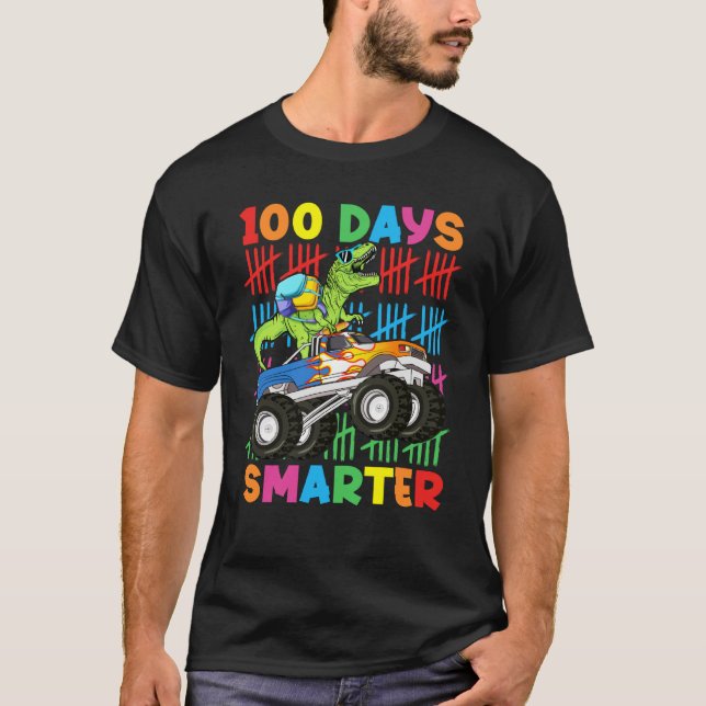 100 Days Smarter Dinosaur Monster Truck 100th Day  T-Shirt (Front)