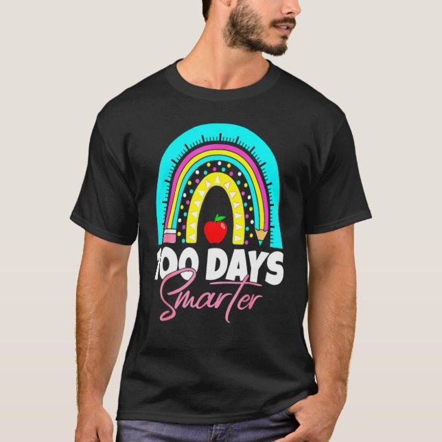 100 Days Smarter Funny 100th Day Of School Rainbow T-Shirt (Front)