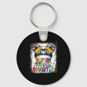 100 Days Smarter Girls Messy Bun Hair 100th Day Of Key Ring