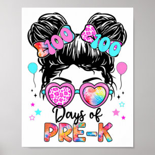 100 Days Smarter Girls Messy Bun Hair Pre-k Kids  Poster