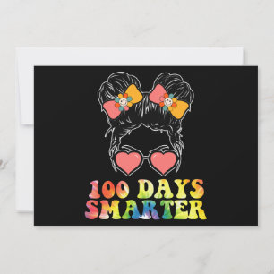 100 Days Smarter Girls Messy Bun School Tie Dye Invitation