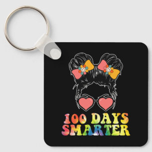 100 Days Smarter Girls Messy Bun School Tie Dye Key Ring