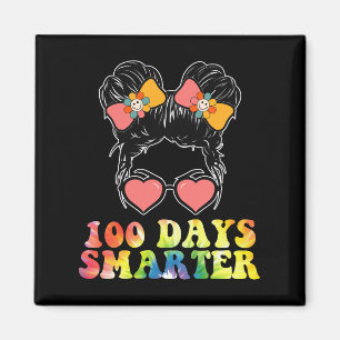100 Days Smarter Girls Messy Bun School Tie Dye Magnet