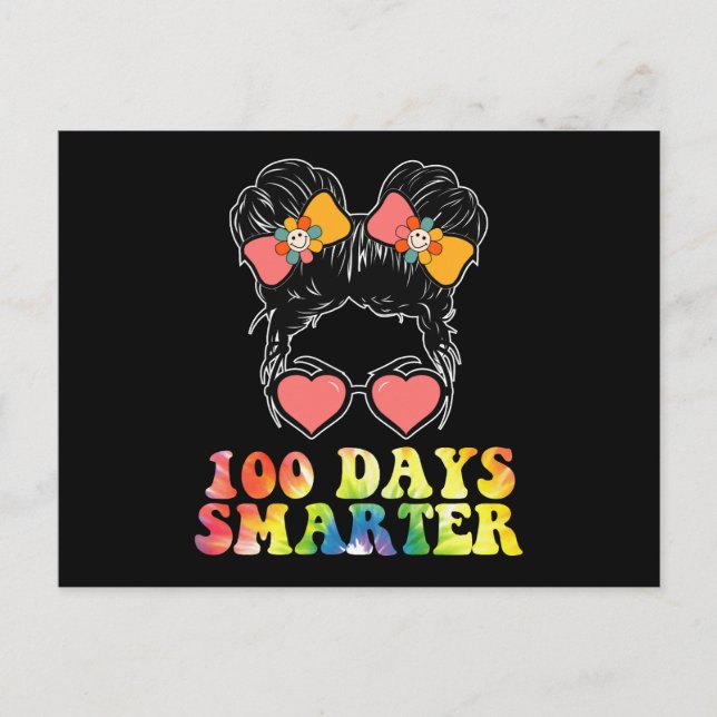100 Days Smarter Girls Messy Bun School Tie Dye Postcard (Front)