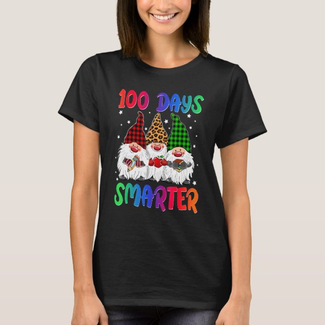100 Days Smarter Gnome Teacher Kids 100th Day Of S T-Shirt (Front)