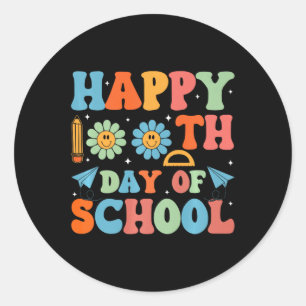 100 Days Smarter Happy 100th Day Of School Groovy Classic Round Sticker