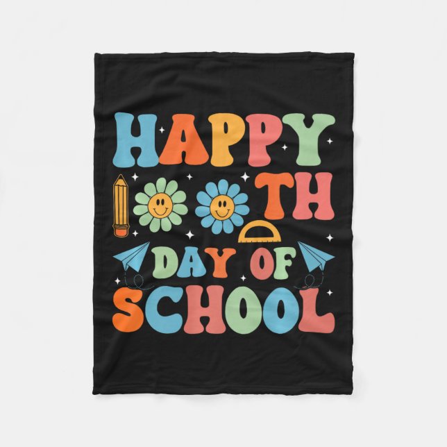 100 Days Smarter Happy 100th Day Of School Groovy  Fleece Blanket (Front)