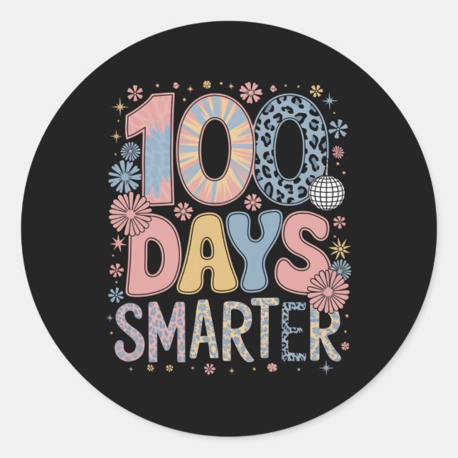 100 Days Smarter Happy 100th Day Of School Kids Bo Classic Round Sticker (Front)