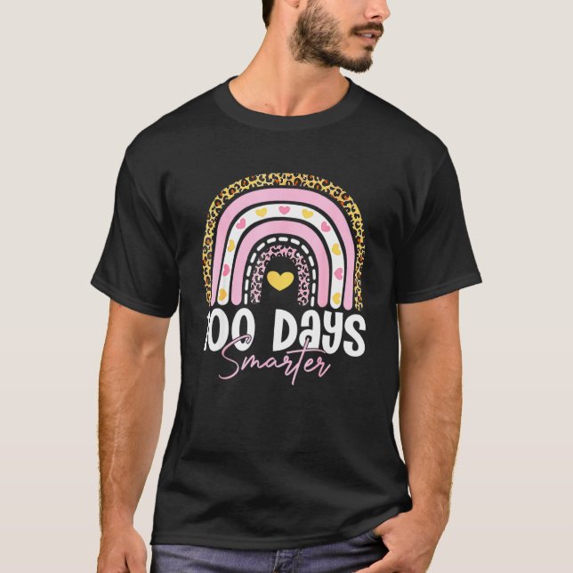 100 Days Smarter Happy 100th Day Of School Rainbow T-Shirt (Front)