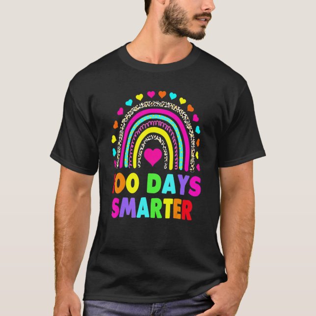 100 Days Smarter Happy 100th Day Of School Rainbow T-Shirt (Front)