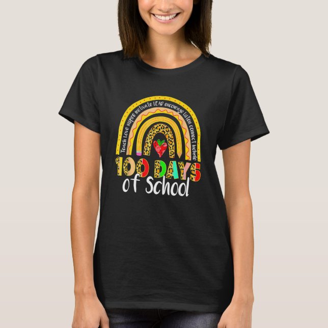 100 Days Smarter Happy 100th Day Of School Rainbow T-Shirt (Front)