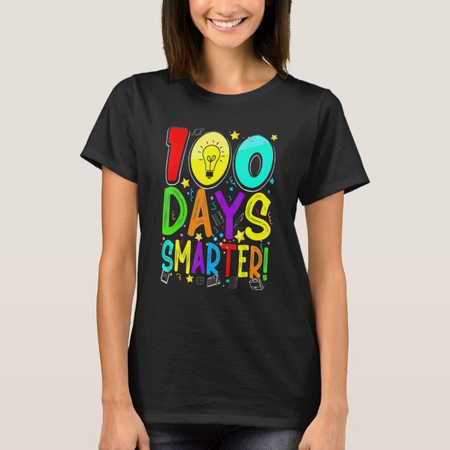 100 Days Smarter Happy 100th Day Of School Student T-Shirt (Front)