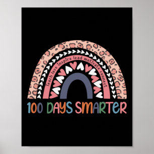 100 Days Smarter Hearts Rainbow Kids 100th Day Of Poster