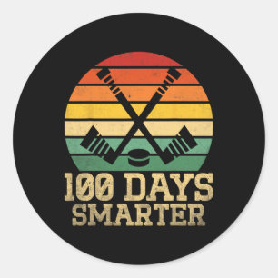 100 Days Smarter Hockey 100 Days Of School  Classic Round Sticker