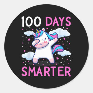 100 Days Smarter Kids Girls Unicorn 100th Day Of S Classic Round Sticker