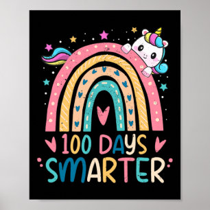 100 Days Smarter Kids Girls Unicorn 100th Day of S Poster