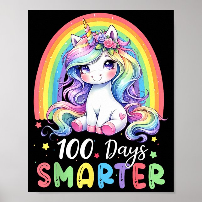 100 Days Smarter Kids Girls Unicorn 100th Day Of S Poster (Front)