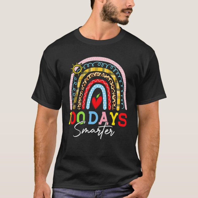 100 Days Smarter Leopard Rainbow 100th Day Of Scho T-Shirt (Front)