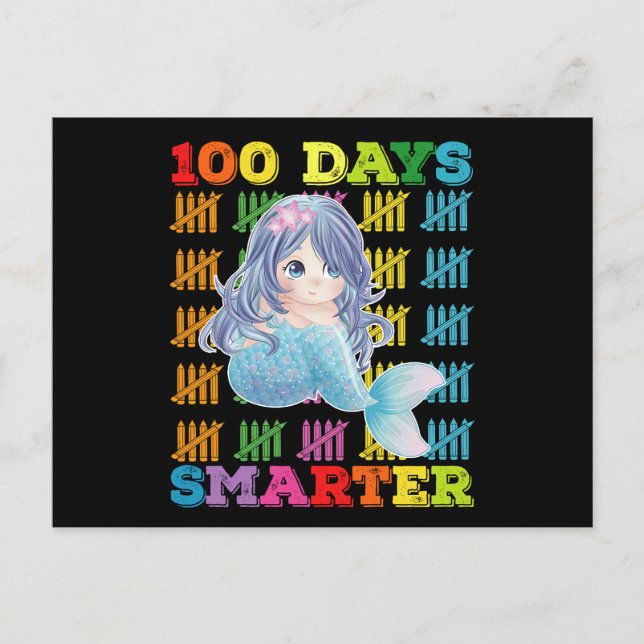 100 Days Smarter Mermaid 100th Day Of School Postcard (Front)