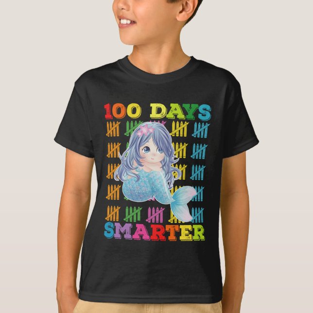 100 Days Smarter Mermaid 100th Day Of School T-Shirt (Front)