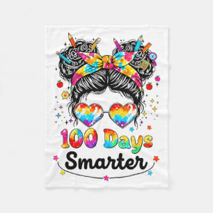 100 Days Smarter Messy Bun 100th Day Of School Gir Fleece Blanket
