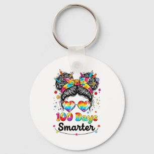 100 Days Smarter Messy Bun 100th Day Of School Gir Key Ring