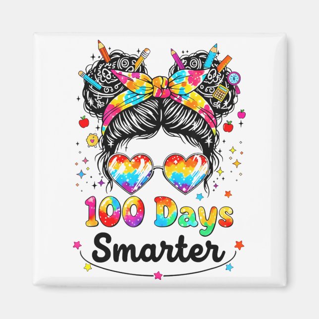 100 Days Smarter Messy Bun 100th Day Of School Gir Magnet (Front)