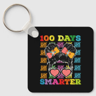 100 Days Smarter Messy Bun 100th Day Of School Key Ring