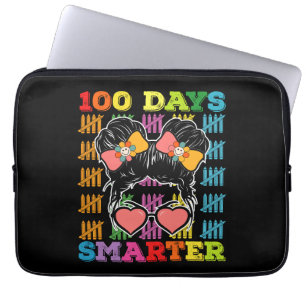 100 Days Smarter Messy Bun 100th Day Of School Laptop Sleeve
