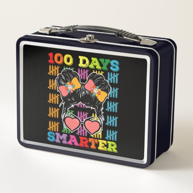 100 Days Smarter Messy Bun 100th Day Of School Metal Lunch Box (Front)