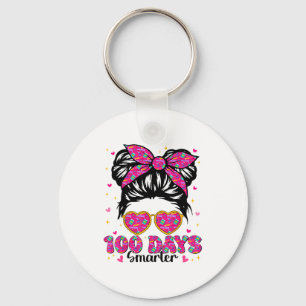 100 Days Smarter Messy Bun 100th Day Of School Tea Key Ring