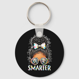 100 Days Smarter Messy Bun Afro Girls 100th Day Of Key Ring