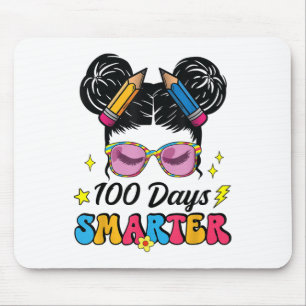 100 Days Smarter Messy Bun Girl 100th Day Of Mouse Mat