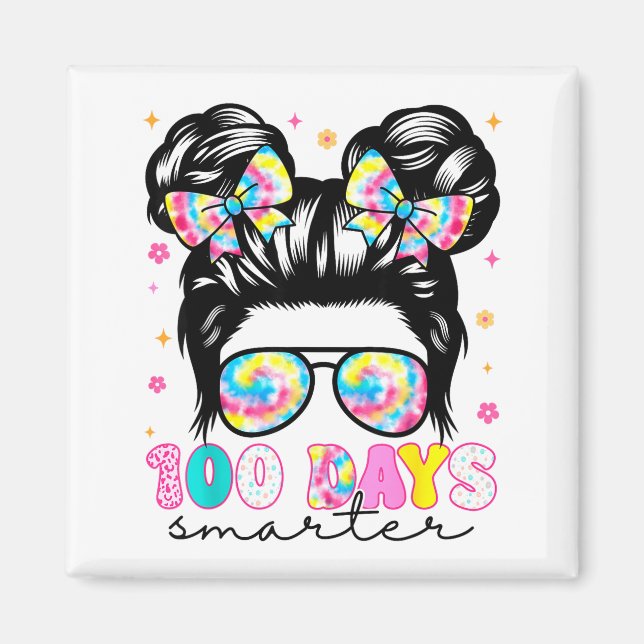 100 Days Smarter Messy Bun Girl 100th Day Of Schoo Magnet (Front)