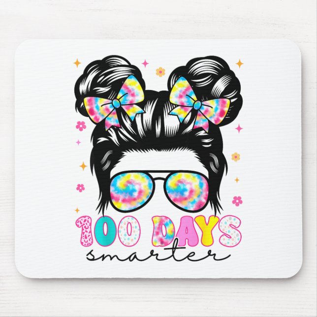 100 Days Smarter Messy Bun Girl 100th Day Of Schoo Mouse Mat (Front)