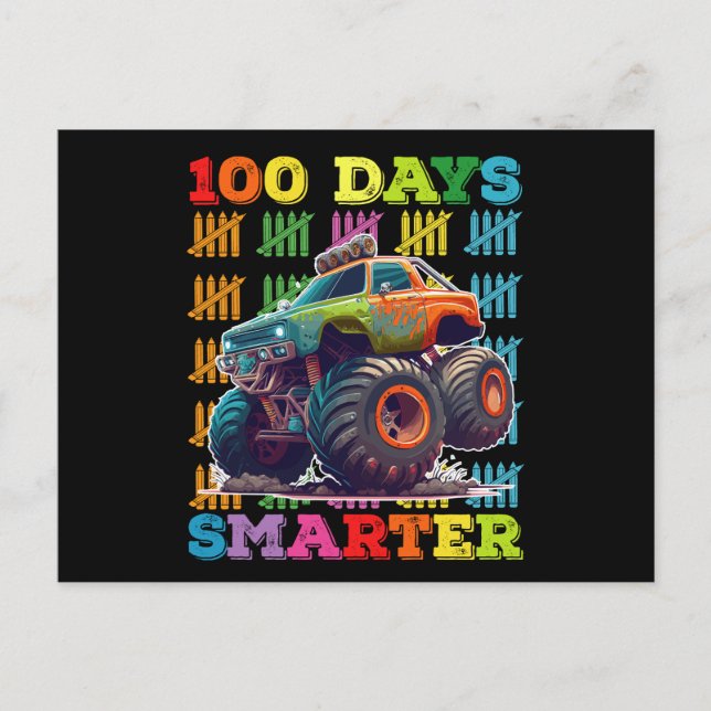 100 Days Smarter Monster Truck 100th Day School Postcard (Front)