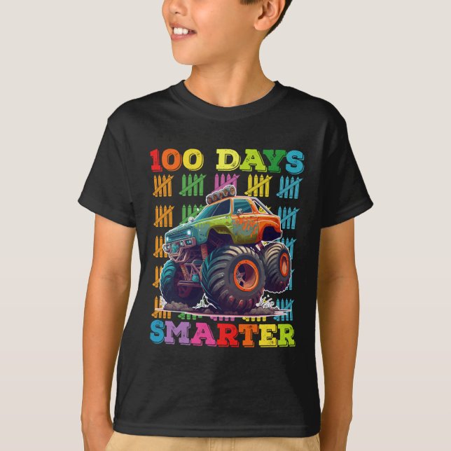100 Days Smarter Monster Truck 100th Day School T-Shirt (Front)