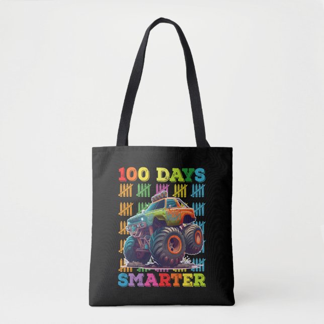 100 Days Smarter Monster Truck 100th Day School Tote Bag (Front)