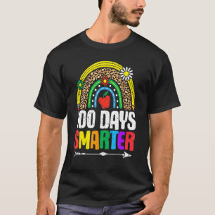 100 days Smarter Rainbow Teacher leopard 100th day T-Shirt
