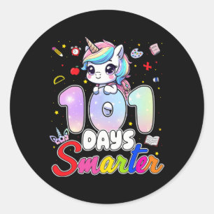100 Days Smarter Rainbow Unicorn 100th Day Of Scho Classic Round Sticker
